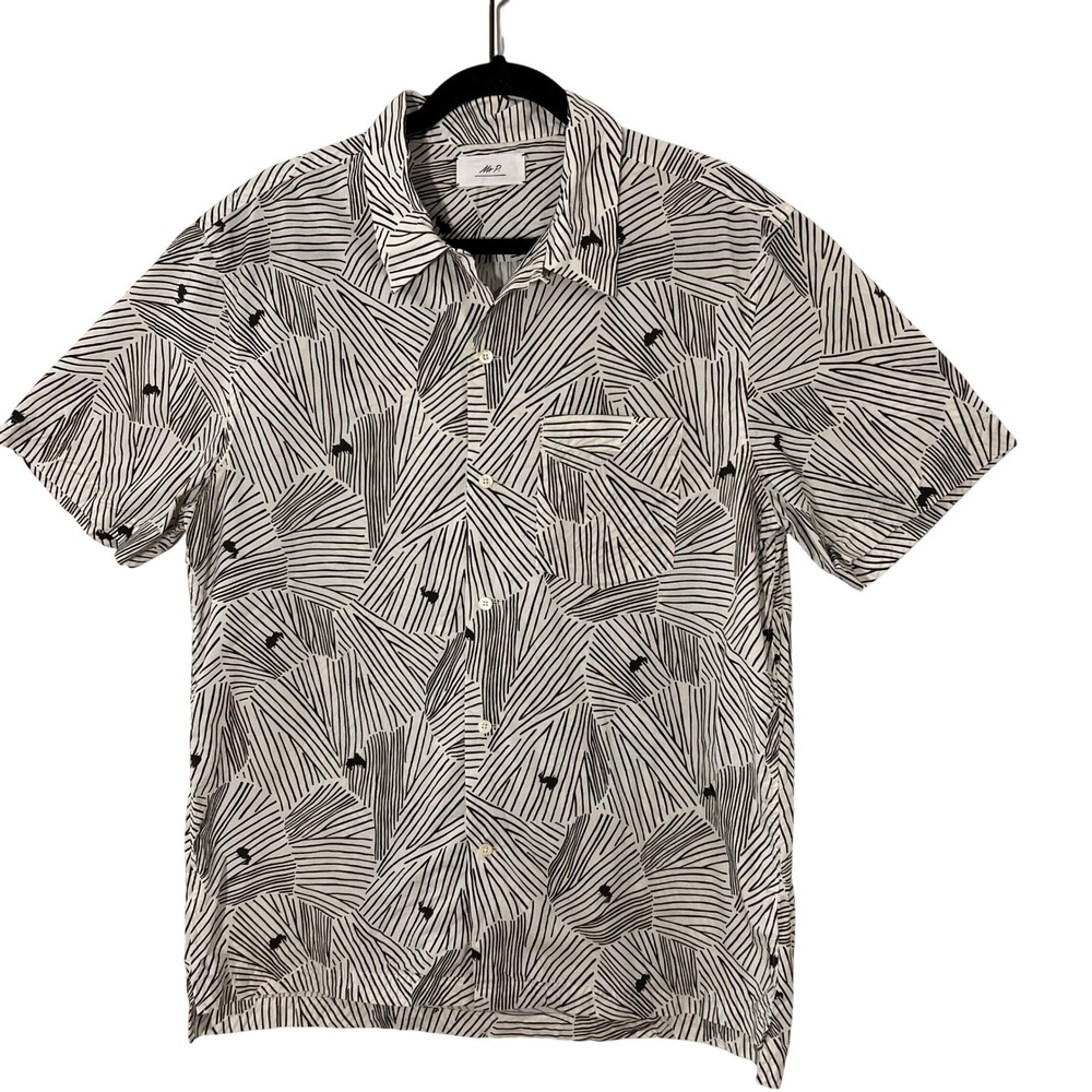 Mr. P. Camp Shirt Mens L Abstract Geometric Organic Cotton Resort Button Down